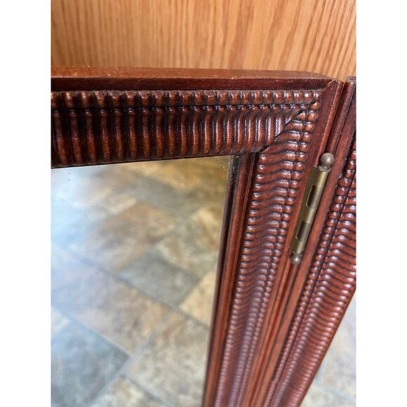 Antique Handmade Hand Carved Folding Wooden Mirror Perfect Symmetry Table Top 12 - Picture 10 of 10